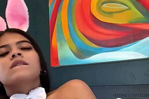 Pink Latina Bunny Hops On Favorite Carrot All Day In Lingerie Toys Shaved Pussy Natural Tits