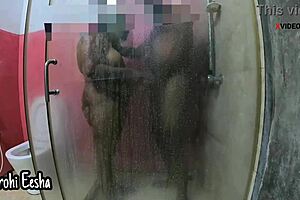 indian couple enjoys hotel bathroom intimacy