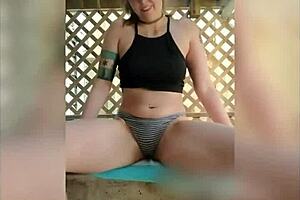 Fucking Pierced Pussy Outdoors Like a Horny Slut with Dildo