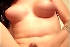 Shemale rides dildo hard in webcam session