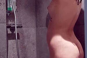 model micy bathing in hotel shower with sexy european vibe