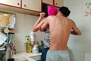 The gay guy moans loudly as he gets fucked doggy style, enjoying his ass stretched wide