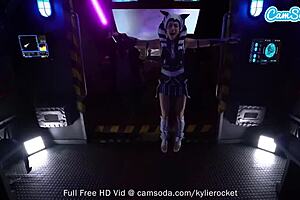 Sexy brunettes in Star Wars cosplay engage in lesbian pussy play on webcam