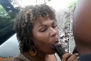 Milf wife feels intense pleasure getting creampied in car, then sucking husband's cum on street.