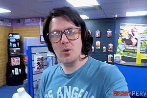 british whore sucks nerd's dick in pov