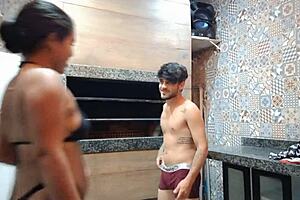 Hey, playing with his dick in the kitchen at my friend's house with her