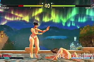 Chun li strips naked on the street in street fighter, her big ass and shaved body exposed!