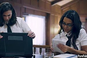 Cute latina teen tricked into threesome blowjob with monster cock