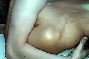 Natural breasts bounce as he fucks hard without protection during school escape