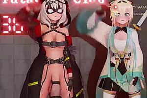 Skmt conqueror futa dances with her massive monster cock.