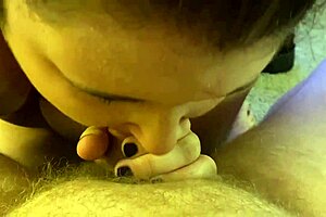 A POV video of a woman providing oral sex to a man blessed with a small penis