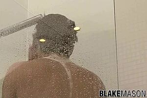 stunning inked british gay jed wanks his big cock in the shower