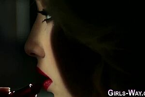 lesbian sub in heels eats pussy with stockings on