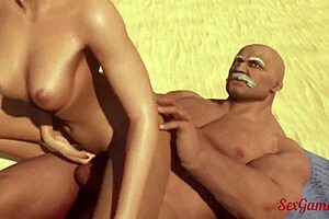 hijastra enjoys beach vacation with padrastro's huge cock.