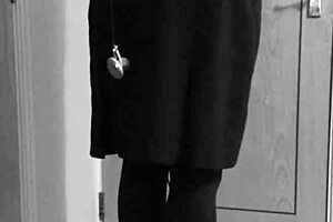 Crossdresser In Uniform Self-Binds With Handcuffs