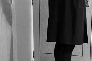 Crossdresser In Uniform Self-Binds With Handcuffs