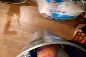 Chubby amateur barfs at the dump in dirty outdoor solo