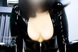 Cum explodes in Thai leather costume!