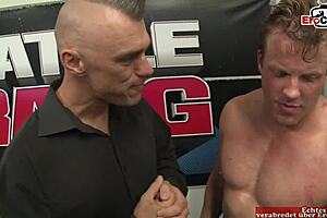 Tattooed Brunette with Natural Tits Receives Back Cumshot