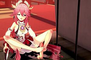 Yae miko gives foot pleasures and anal creampie in genshin impact