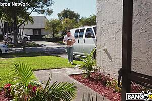 Delivery Guy Creampies Shaved Brunette Pussy