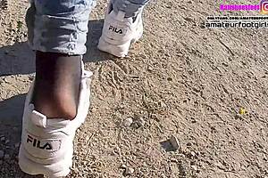 Nylon feet pretty sexy fila disruptor shoeplay nylon feet and crush trample girl plays with her sweaty fila sneakers and shows her stinky wet nylons sweaty stinky fila