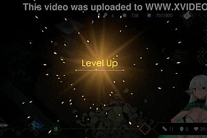 Beautiful teen bound in anime dungeon endures futa demon's whipping on wooden horse.