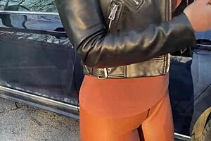 dirty teen gets her ass fucked hard in the car, leather on skin