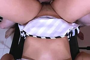 Shy 18+ college student in uniform impresses math teacher with skills 😏