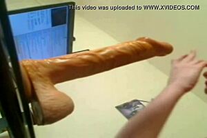 Blonde deep throats huge dildo 😍