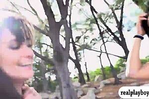 two bikini teens sucking and getting banged in the woods by big cocks