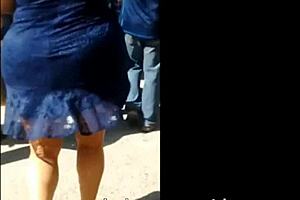 hot milf in blue dress teases with amateur moves