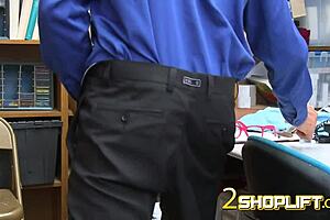 Officer Leashes Petite Arie in Office, Forcing Her to Suck Cock