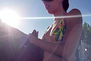 Latina Neighbor Deepthroats and Swallows Cum on Tits in Pool