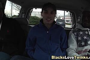 Twink boy puts dick in mouth and lets big black cock facial him