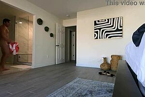 muscular bodybuilder does naked workout routine