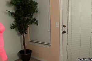 horny milf receives cumblast on tits from big cock