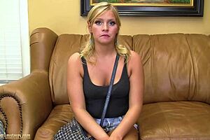 Casting couch: A young beautiful blonde shows off her hot ass and pussy to get a role