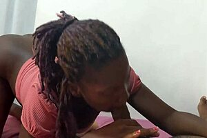 Freaky ebony college teen with big ass gets fucked and sucks dread head