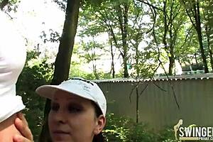 Intense outdoor blowjob from mature German woman.