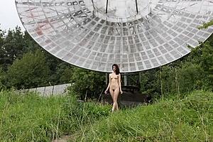 Brunette Exposes Natural Tits in Public Outdoor Nude Shoot Near Old Space Radar