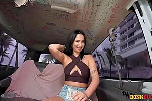 Kiana Kumani flashes her cordial titties for cash. Then she rides hard in doggystyle and missionary.