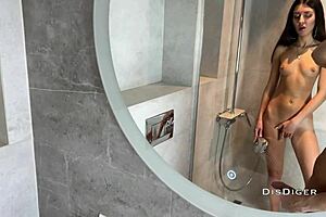 Strict blonde receives a facial and her twat is sucked in the washroom