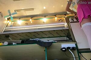 Boss slips off Alice's panties at work