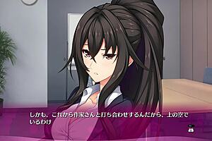 In this bukkake hentai game, the girl gets covered in cum while masturbating.