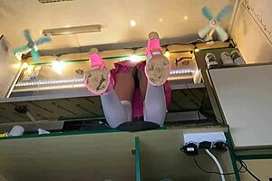 Boss slips off Alice's panties at work