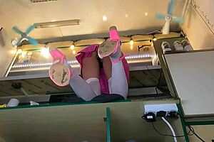 Boss slips off Alice's panties at work