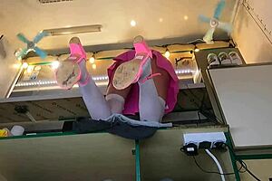 Boss slips off Alice's panties at work