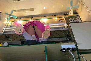 Boss slips off Alice's panties at work