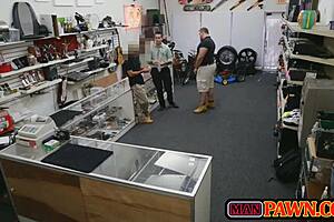 Hot gay twinks pound tight asses in pawnshop voyeur action for raw pleasure.